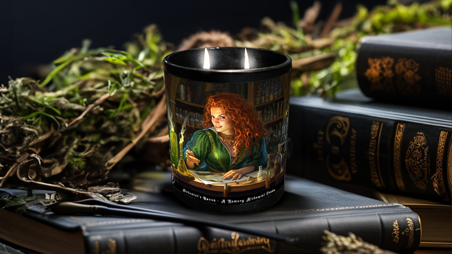 Alchemist’s Haven - Teakwood & Leather with a Hint of Dark Musk Scented - Coconut and Apricot Luxury Wax Blend Candle