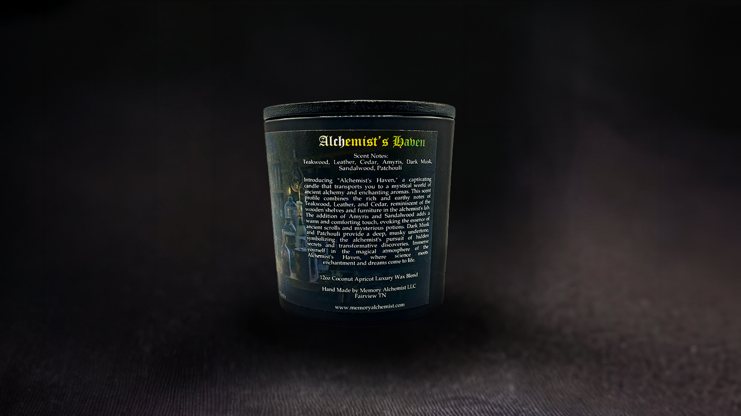 Alchemist’s Haven - Teakwood & Leather with a Hint of Dark Musk Scented - Coconut and Apricot Luxury Wax Blend Candle