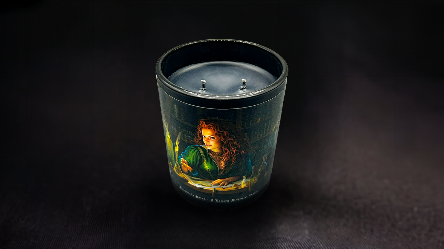 Alchemist’s Haven - Teakwood & Leather with a Hint of Dark Musk Scented - Coconut and Apricot Luxury Wax Blend Candle