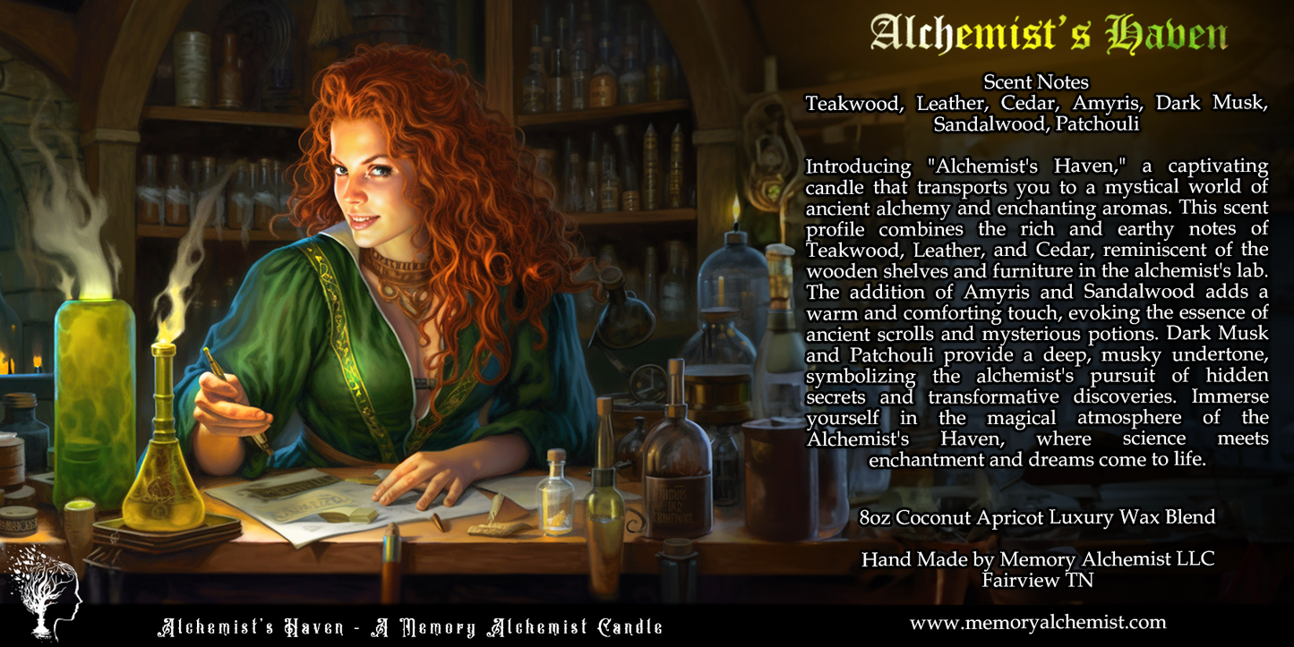 Alchemist’s Haven - Teakwood & Leather with a Hint of Dark Musk Scented - Coconut and Apricot Luxury Wax Blend Candle