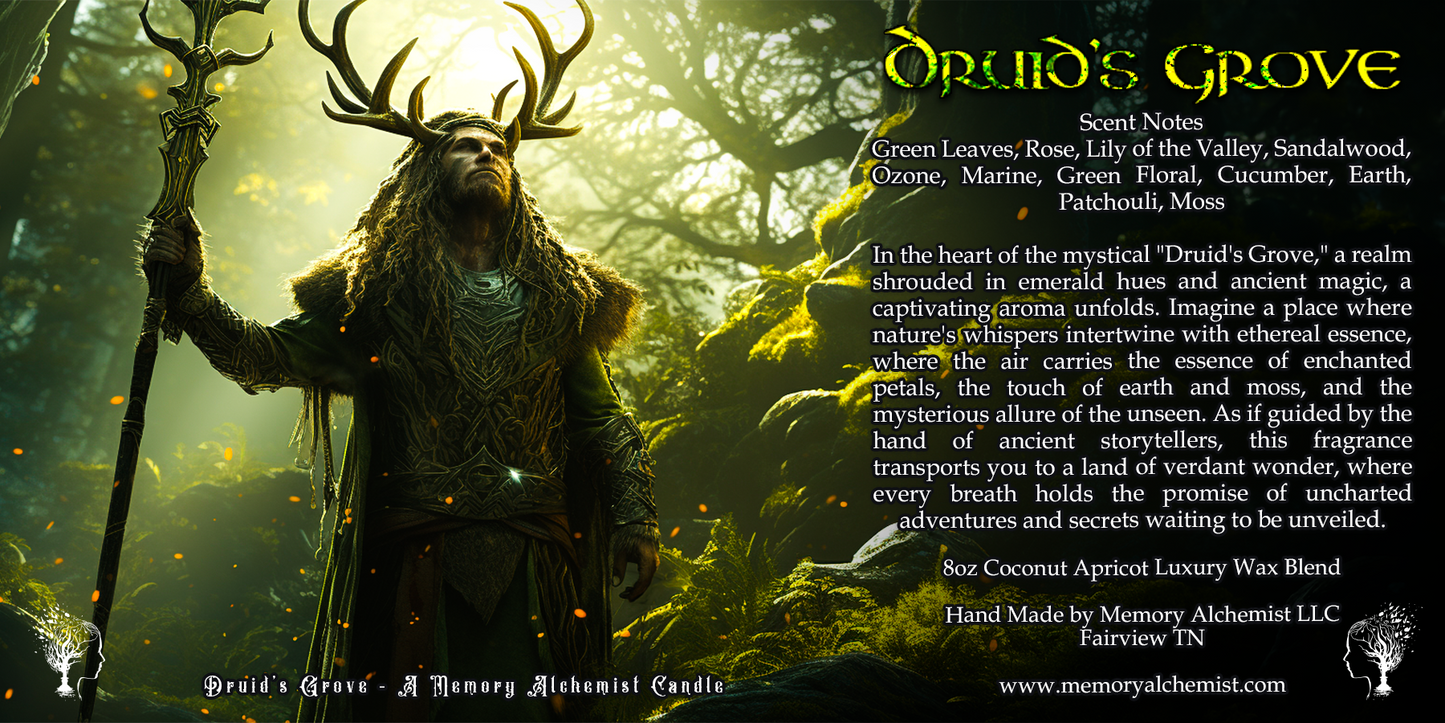 Druid’s Grove - Earthy Moss and Floral Rose with a hint of Marine Breeze Scented - Coconut and Apricot Luxury Wax Blend Candle