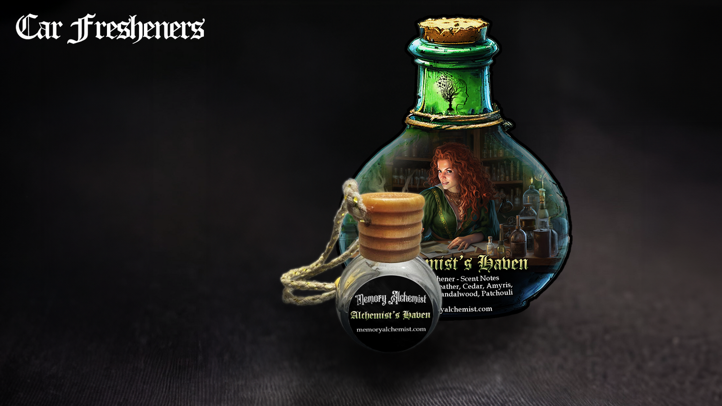 Alchemist’s Haven - Teakwood & Leather with a Hint of Dark Musk Scented – Car Freshener