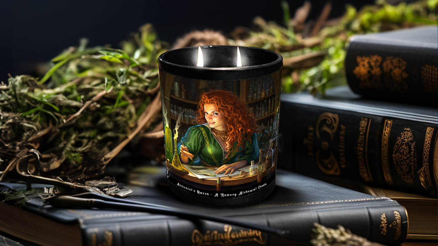 Alchemist’s Haven - Teakwood & Leather with a Hint of Dark Musk Scented  - Coconut and Apricot Luxury Wax Blend Candle