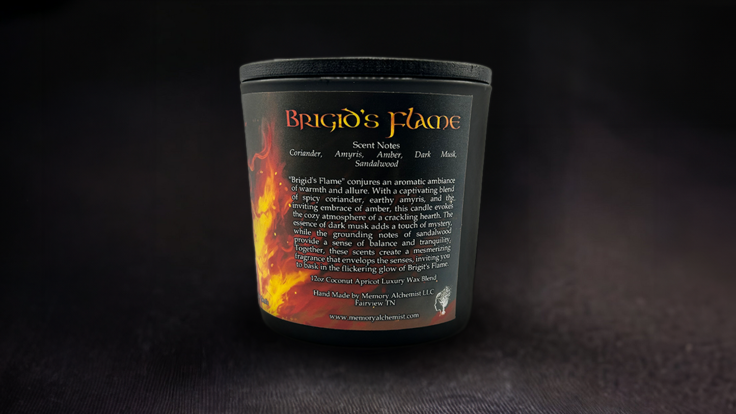 Brigid’s Flame - Smoldering Amber and Sandalwood with a hint of Dark Musk - Coconut and Apricot Luxury Wax Blend Candle