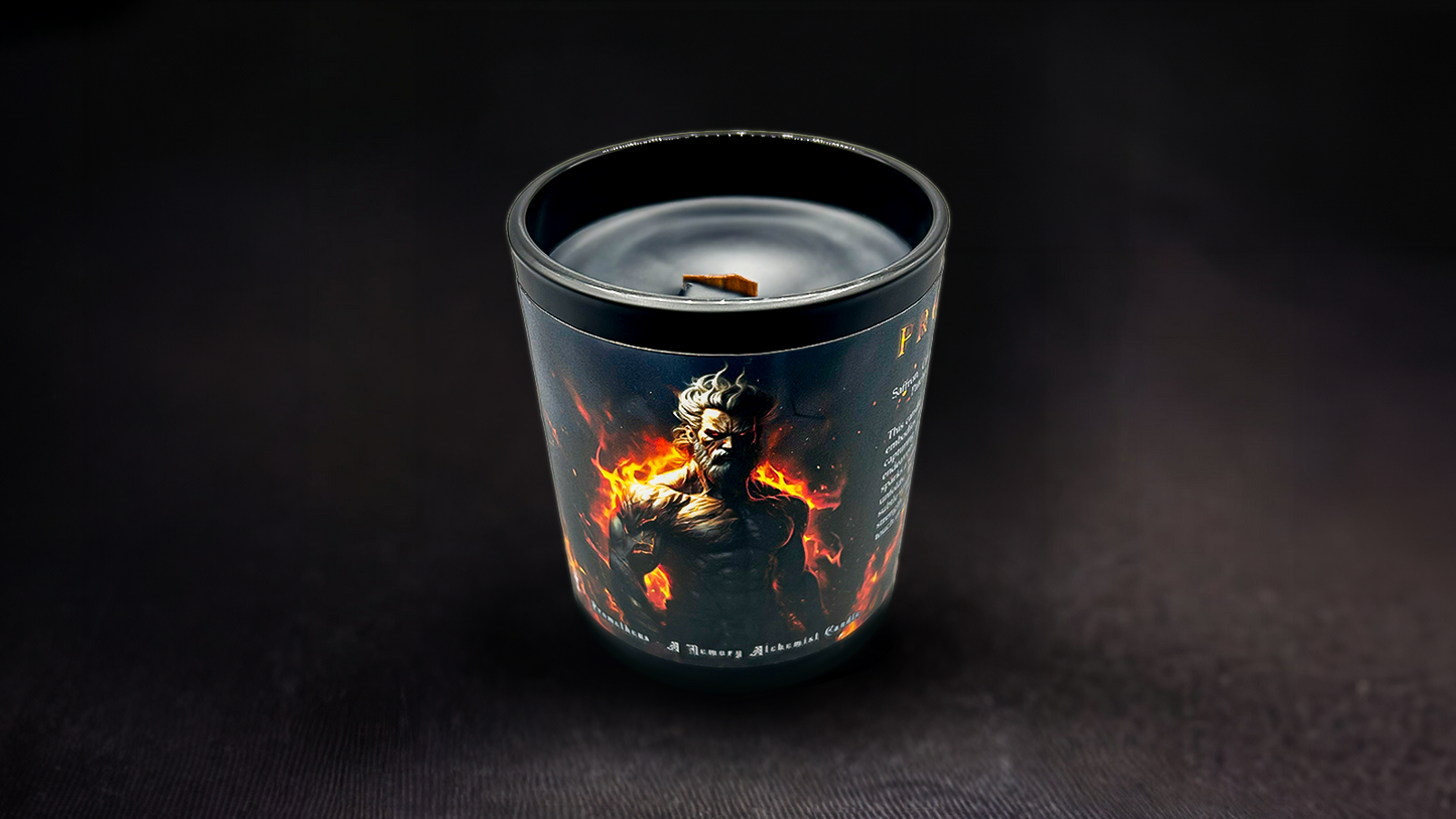 Prometheus - Spicy Clove and Smoky Sandalwood with a Hint of Amber scented - Coconut and Apricot Luxury Wax Blend Candle