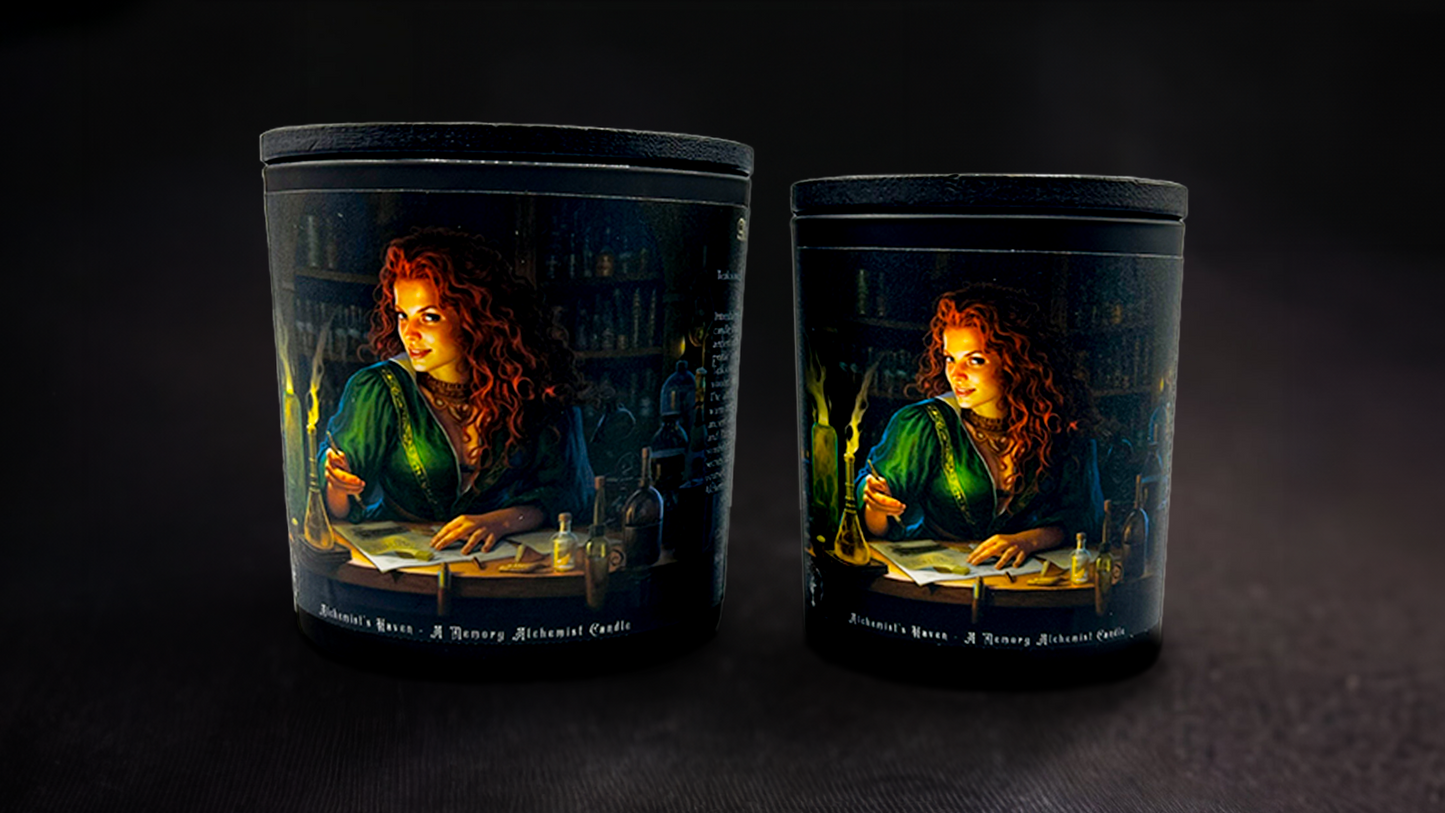 Alchemist’s Haven - Teakwood & Leather with a Hint of Dark Musk Scented  - Coconut and Apricot Luxury Wax Blend Candle