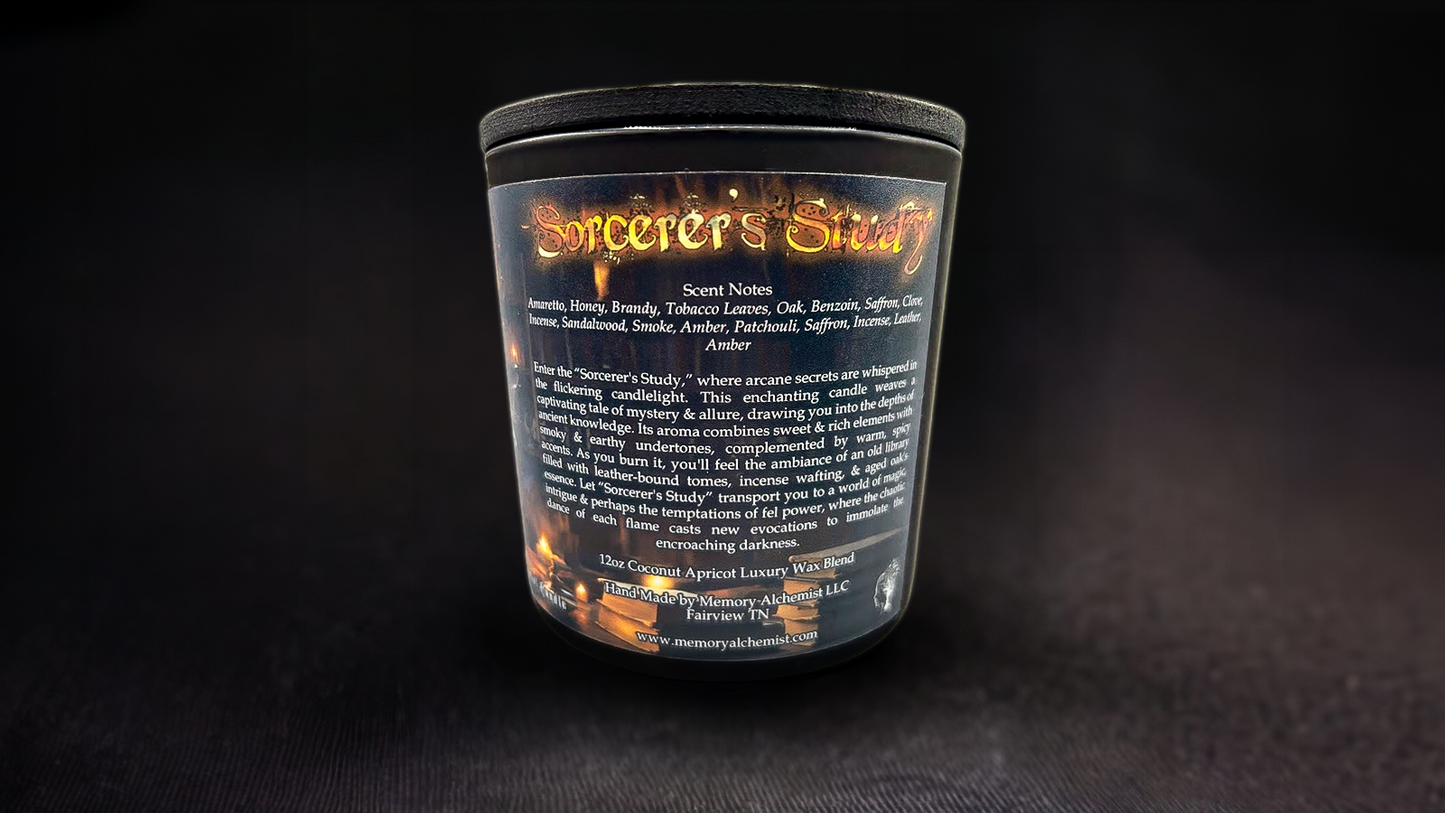 Sorcerer’s Study - Enchanting Amaretto and Spiced Honey with a Hint of Smoky Leather scented - Coconut and Apricot Luxury Wax Blend Candle