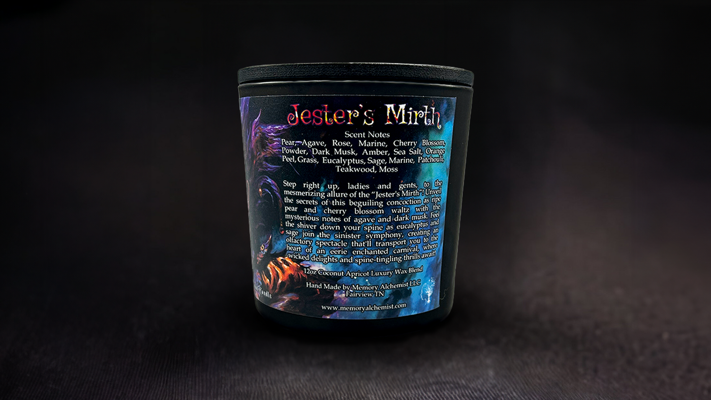 Jester’s Mirth - Pear and Marine with a Hint of Dark Musk Scented - Coconut and Apricot Luxury Wax Blend Candle