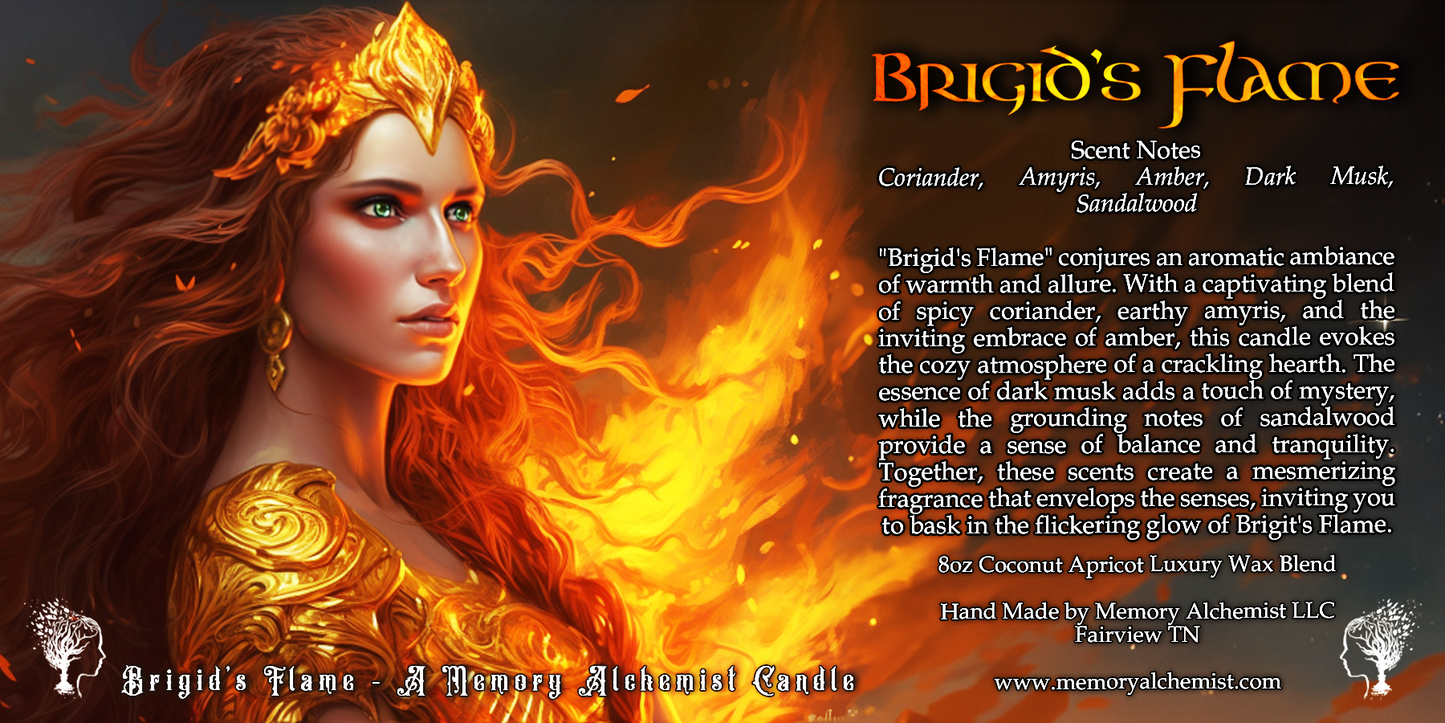 Brigid’s Flame - Smoldering Amber and Sandalwood with a hint of Dark Musk - Coconut and Apricot Luxury Wax Blend Candle