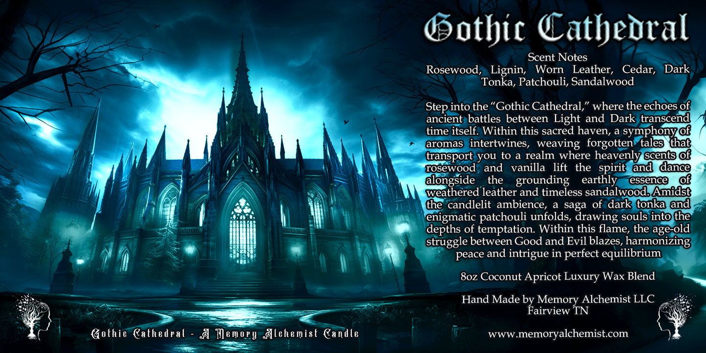 Gothic Cathedral - Rosewood & Dark Tonka with a Hint of Worn Leather Scented - Coconut and Apricot Luxury Wax Blend Candle