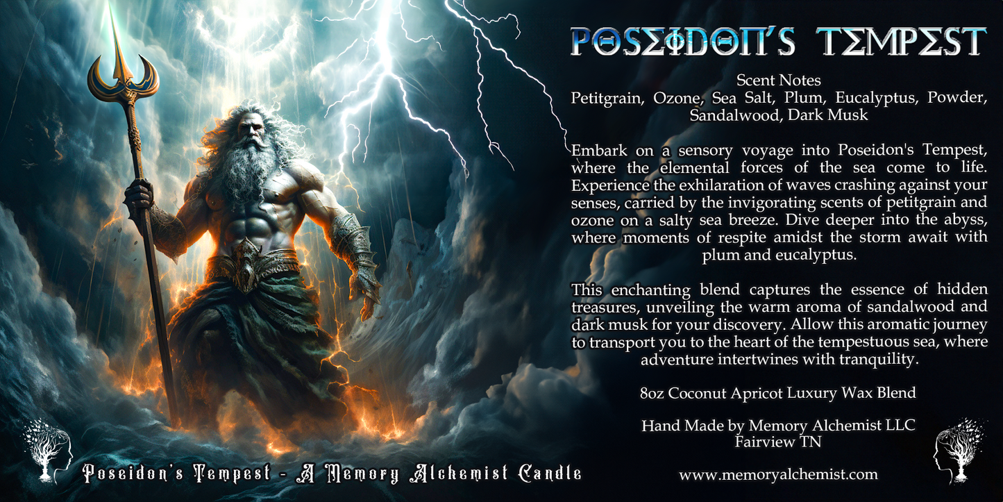 Poseidon’s Tempest - Refreshing Ozone and Sea Salt with a Hint of Plum scented - Coconut and Apricot Luxury Wax Blend Candle