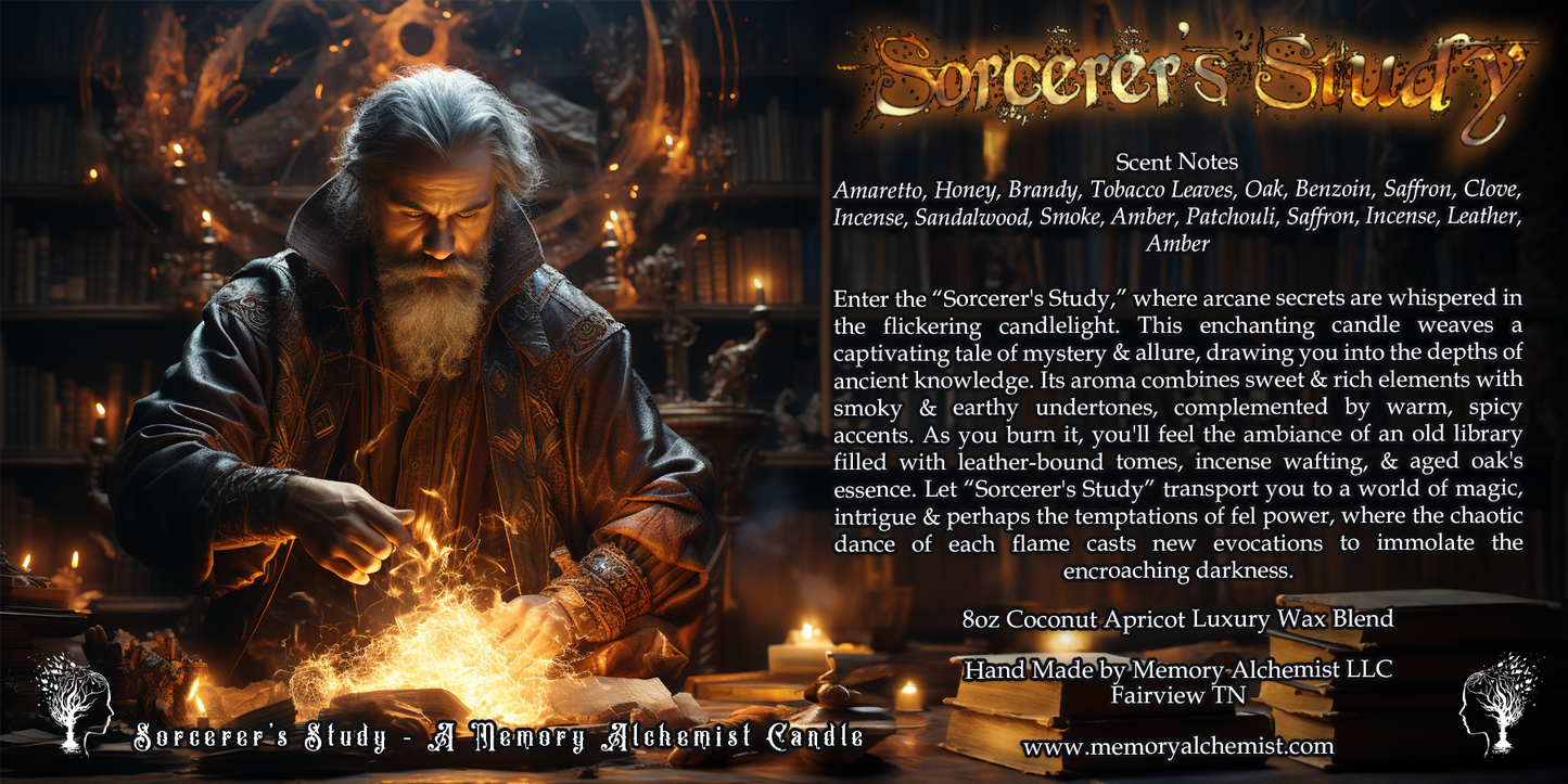 Sorcerer’s Study - Enchanting Amaretto and Spiced Honey with a Hint of Smoky Leather scented - Coconut and Apricot Luxury Wax Blend Candle