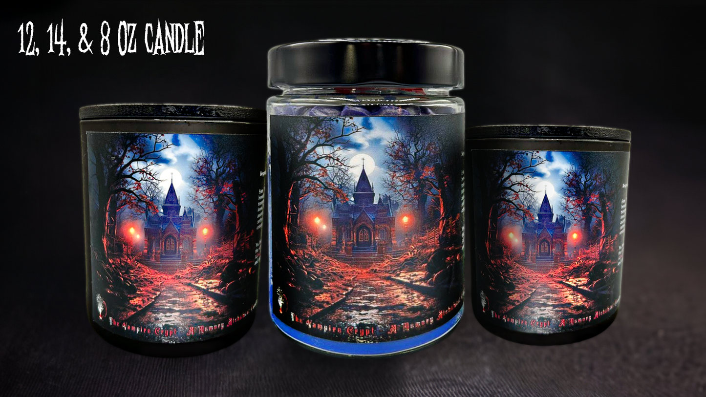 Vampire Crypt – Cool Earth and Aromatic Wood with a Hint of Mystic Spice Scented - Coconut and Apricot Luxury Wax Blend Candle